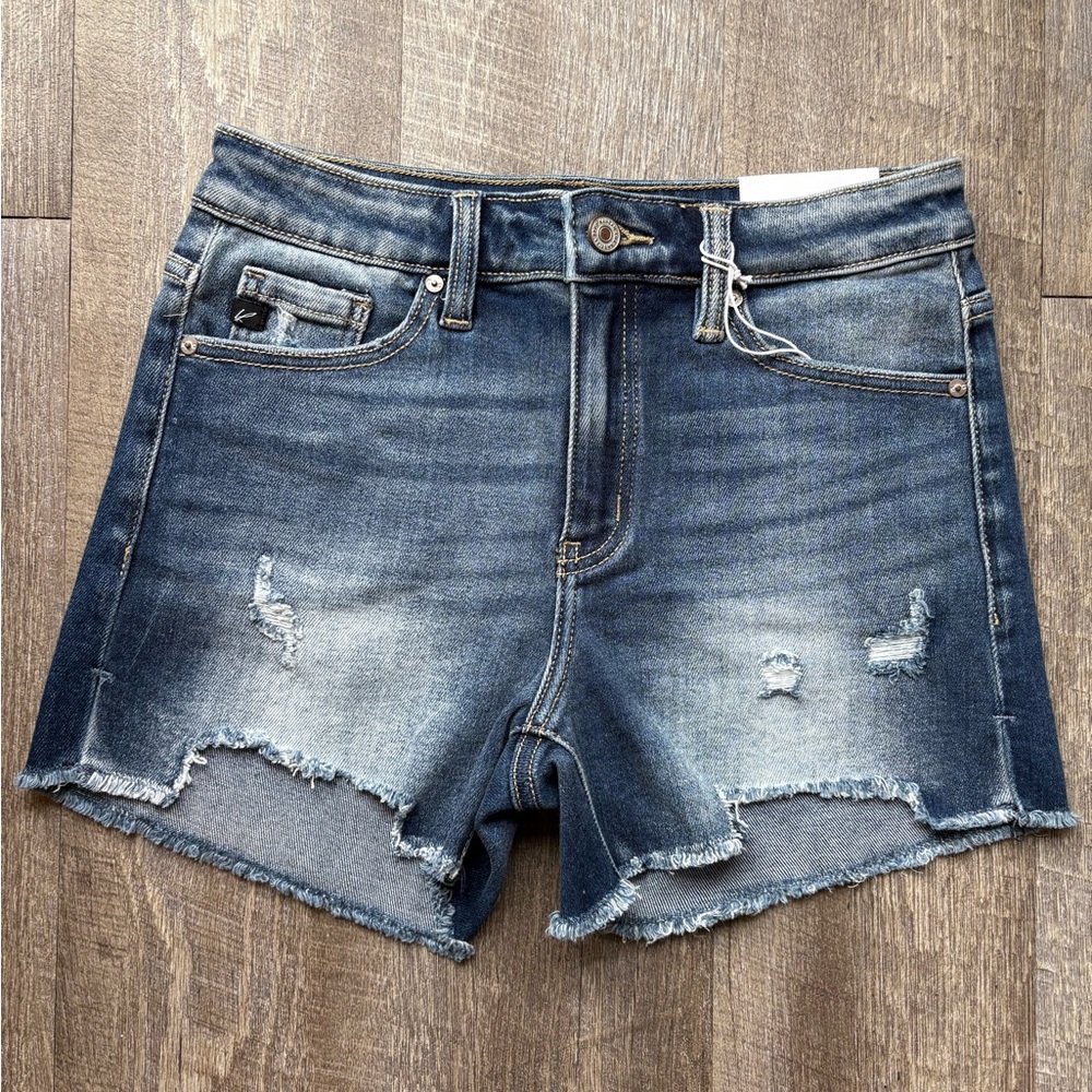 KanCan Dark Blue Distressed Jean Shorts